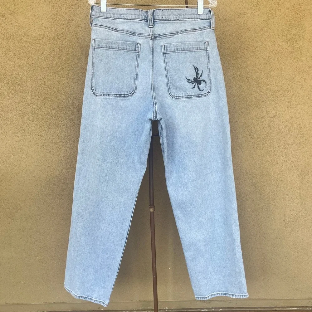 Hollister Baggy Jeans Mens 31x32 Light Wash Spider Embroidered Relaxed Fit Denim